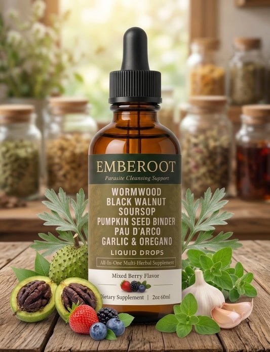 Emberoot Parasite Cleansing Support liquid drops bottle with herbal ingredients